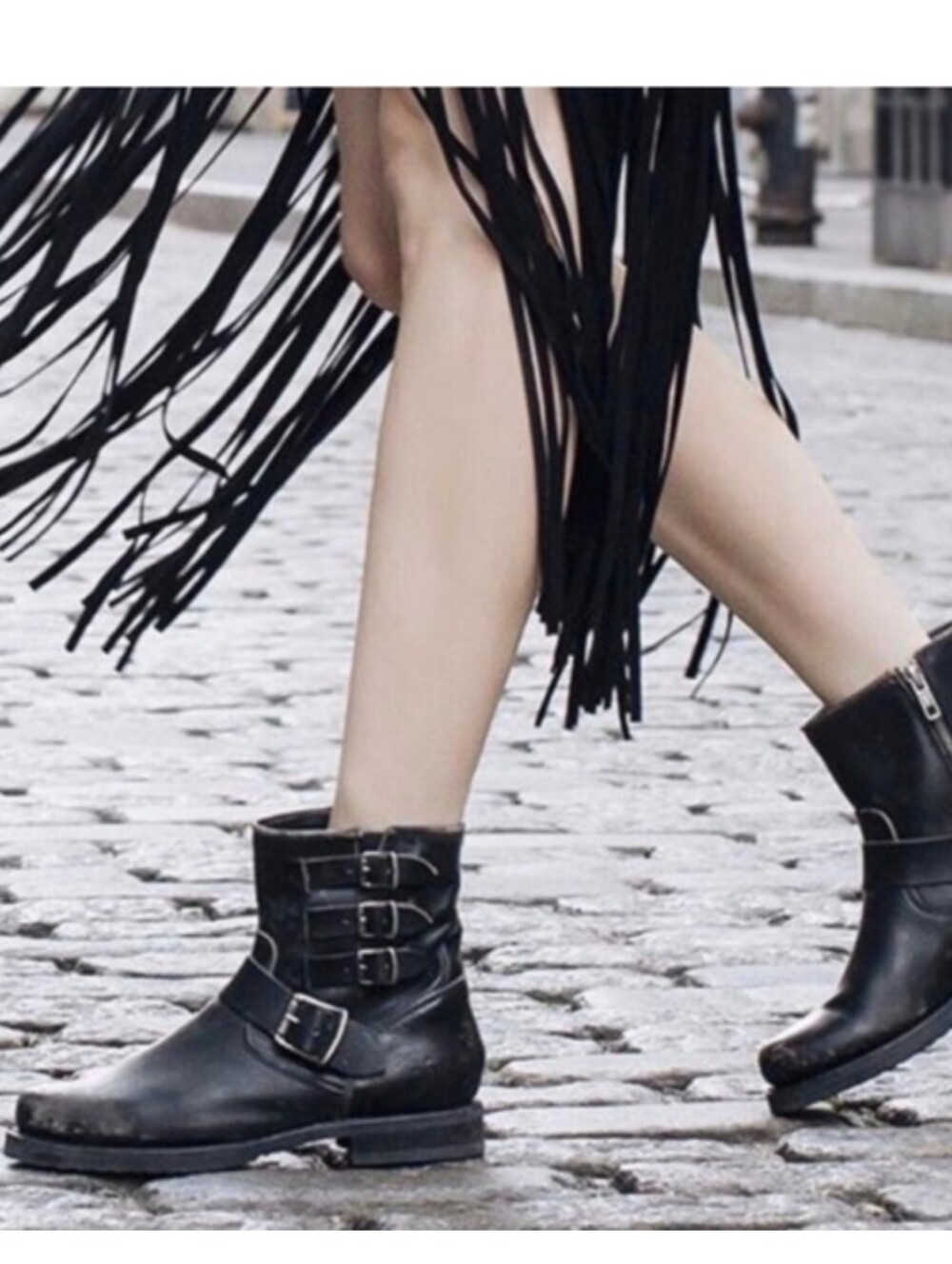 Frye Veronica Belted Short Black Leather Ankle Boots, Size 9, Motorcycle, Goth